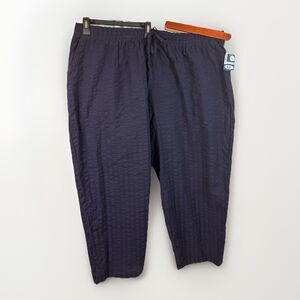 Woman Within 30W Petite Navy Blue Seersucker Cropped Pants Elastic Waist Comfort